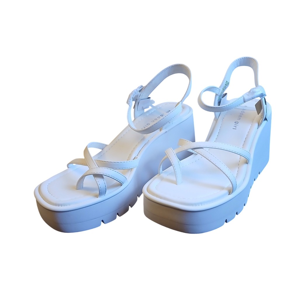 Madden Girl Vaultt White Platform Wedge Strappy Sandals Womens 8.5 M NEW